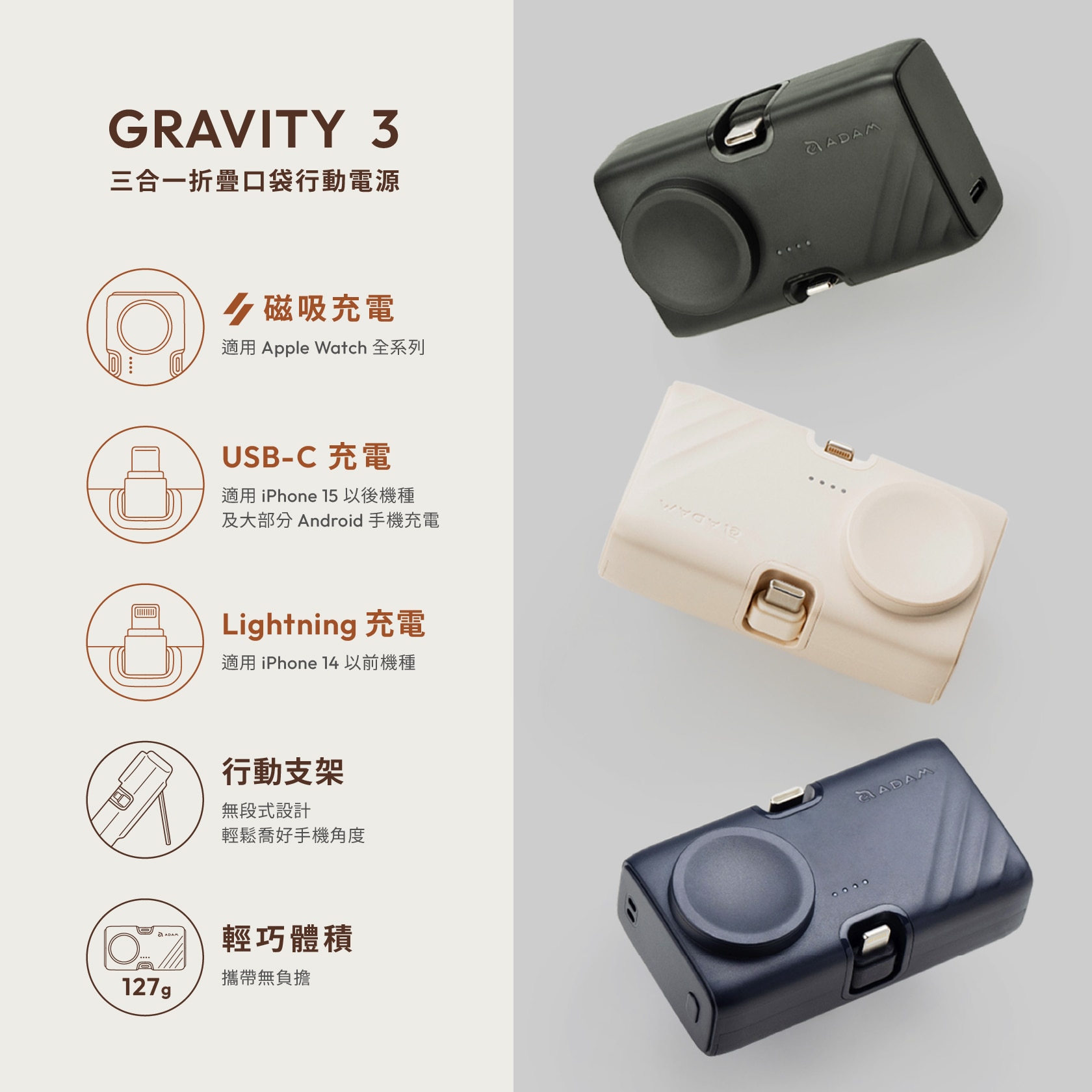 ADAM elements GRAVITY 3 三合一 折疊口袋行動電源